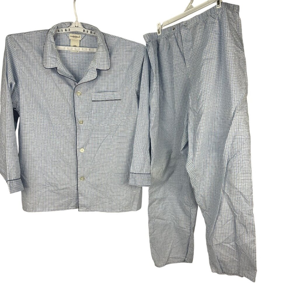 Knightsbridge Mens X-Large Plaid Button Front Pajama Set Blue White